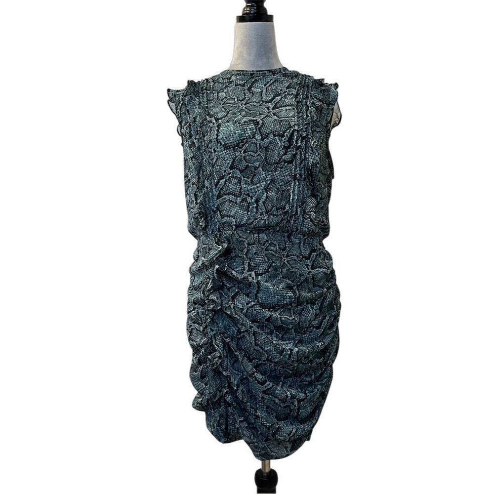 1.STATE Snake Print Ruffle Ruched Sleeveless Minidress 12 Business Casual Party